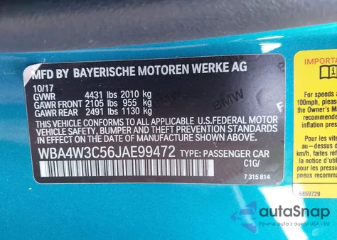 2018 BMW 430I из США, поврежденный, VIN WBA4W3C56JAE99472